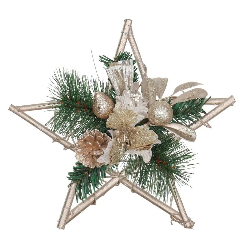 Champagne Star Shape Natural Pine Cone Christmas Hanging Ornament