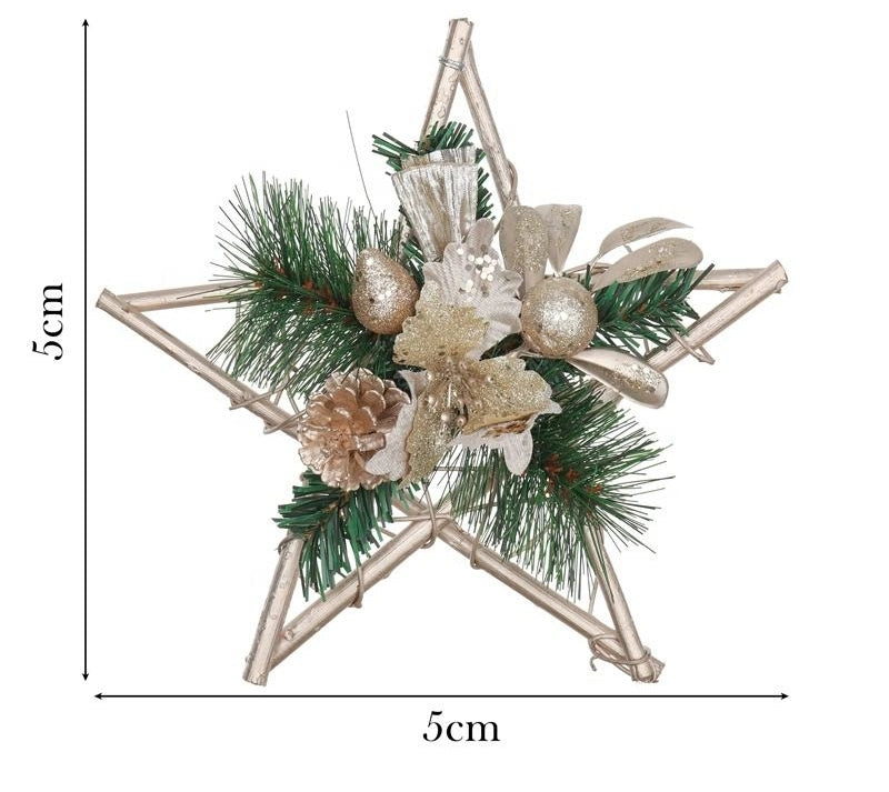 Champagne Star Shape Natural Pine Cone Christmas Hanging Ornament