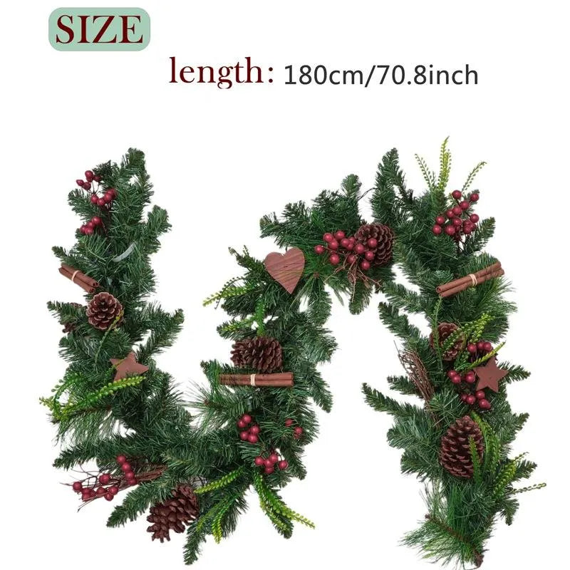 Christmas Door Stair Decor Star Pattern Twigs Pinecone Natural Garland