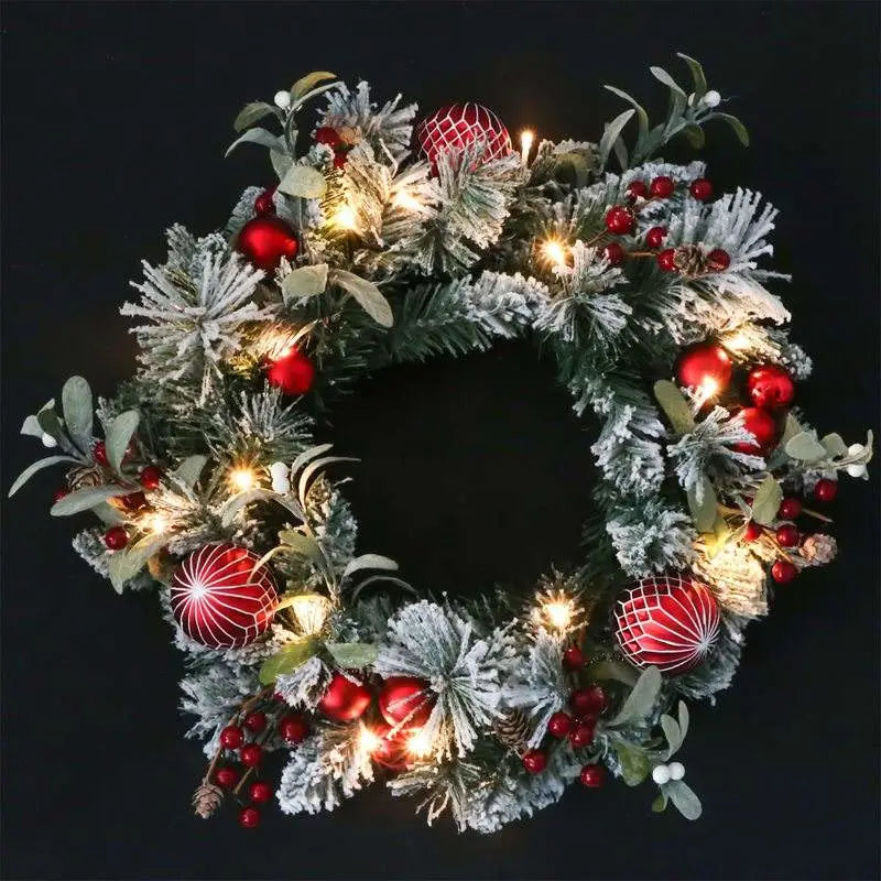 Red Silver Theme Luxury Christmas Wreath with LED Lights