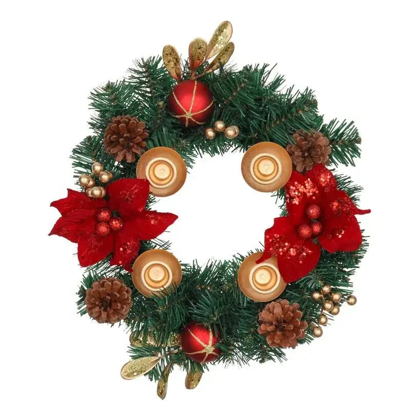 Christmas Advent Wreath Candle Holder with Pine Cones and Bowknots