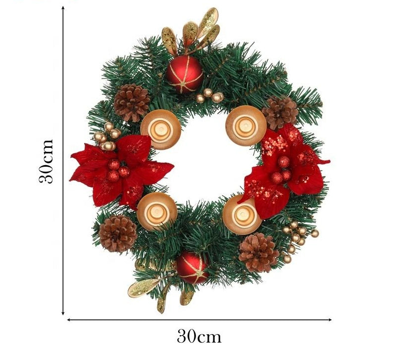 Christmas Advent Wreath Candle Holder with Pine Cones and Bowknots