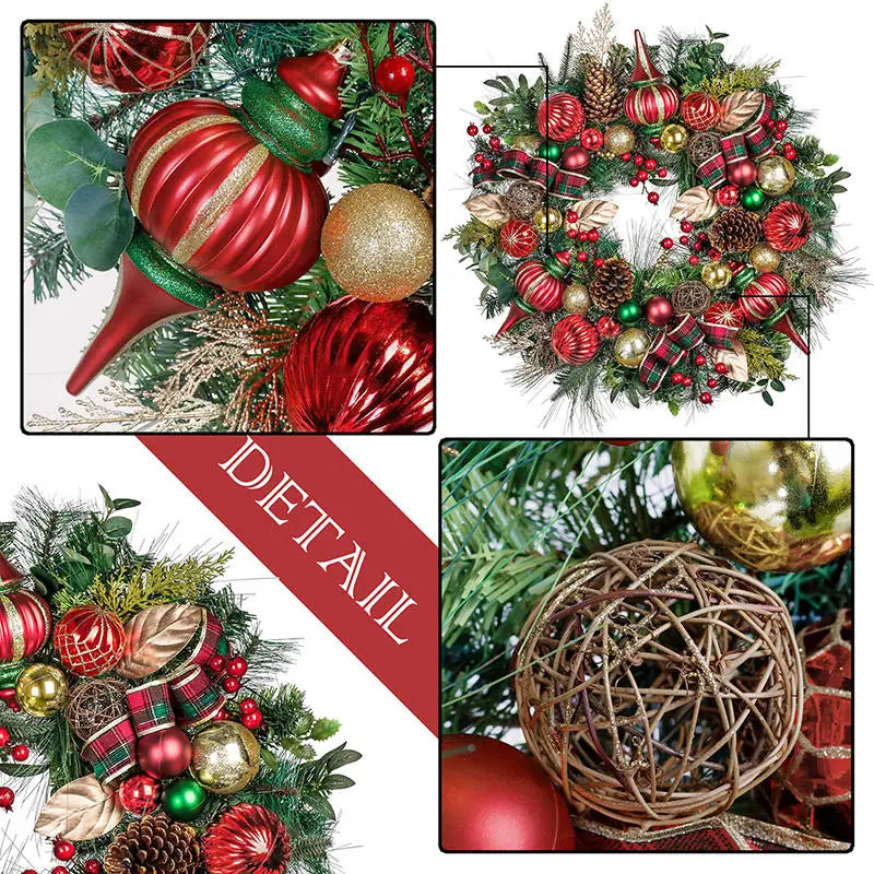 Luxury PVC Xmas Wall Decoration Pine Cones Ball Ornaments Wreath