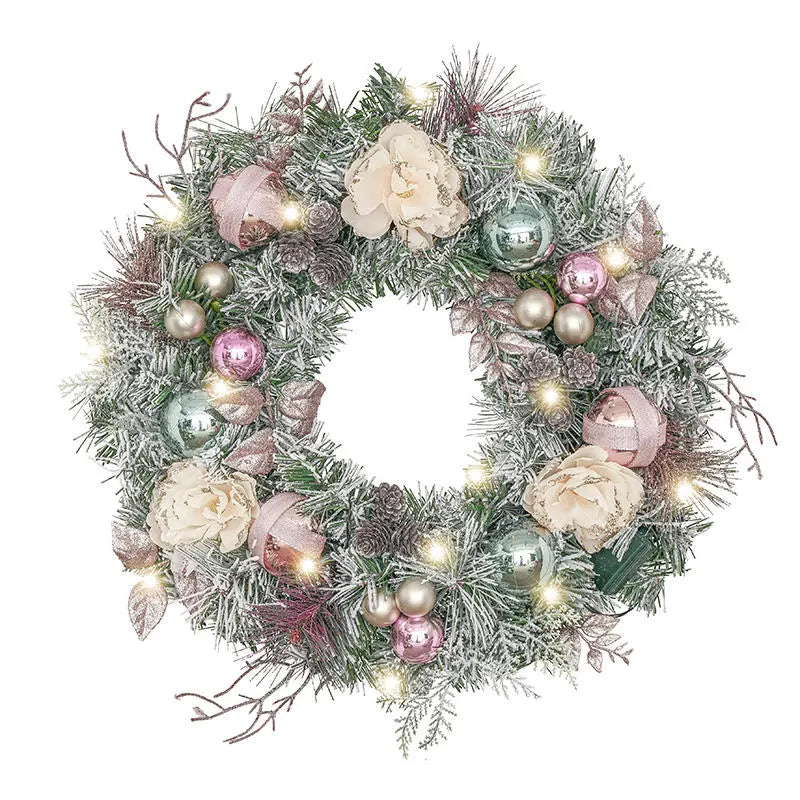 Pink Green Lighted Christmas Wreath Window Decorations