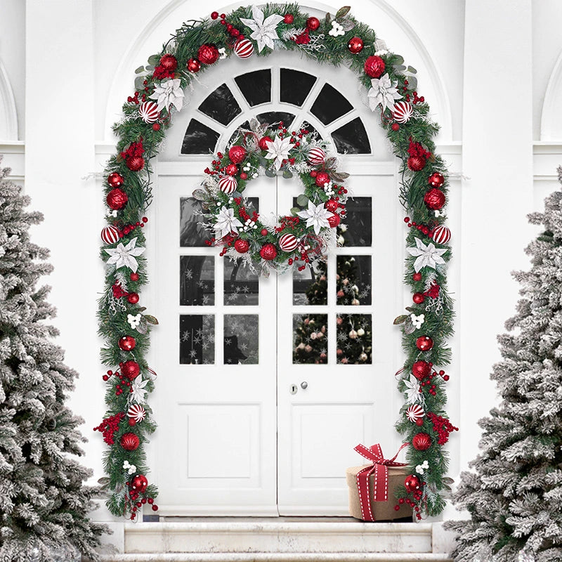 Red White Door Window Decoration Artificial Pinecone Berry Christmas