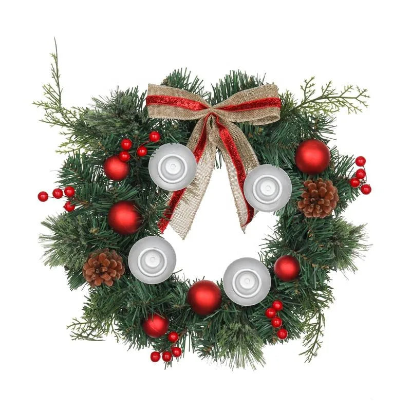 Wicker Rattan DIY Plastic Artificial Flower Christmas Wreaths with Candle