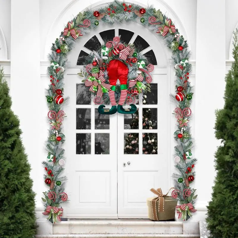 Big Size Delightful Elf Red Green White Lighted Christmas Wreath