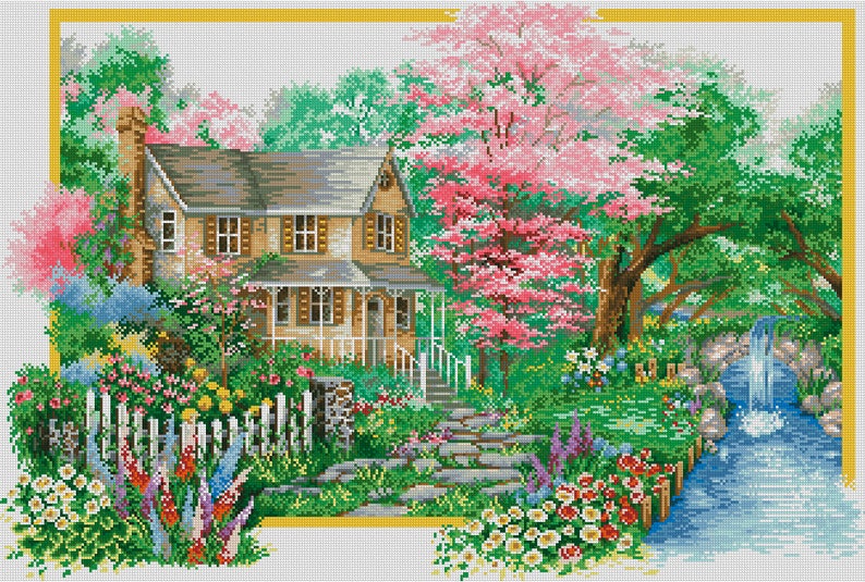 Diamond painting kit Seasons spring Mosaic Diamonds Landscape Diamond Embroidery, Forest Paint With Diamonds, Diamond Paintings Full Drill