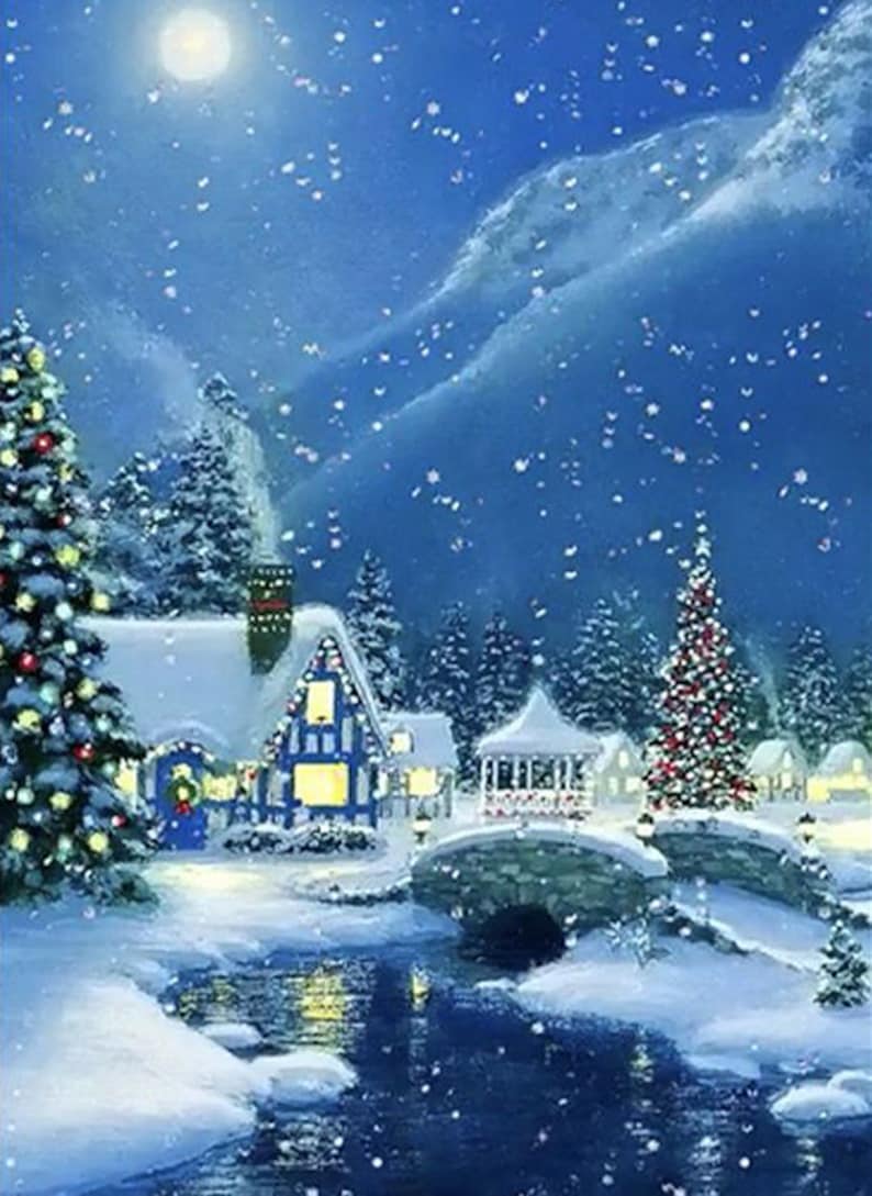 Diamond Painting Kit for Adults Winter Full Round Diamond Art Snow Landscape Poured Glue Diamond Mosaic Embroidery Home Decor Christmas Gift