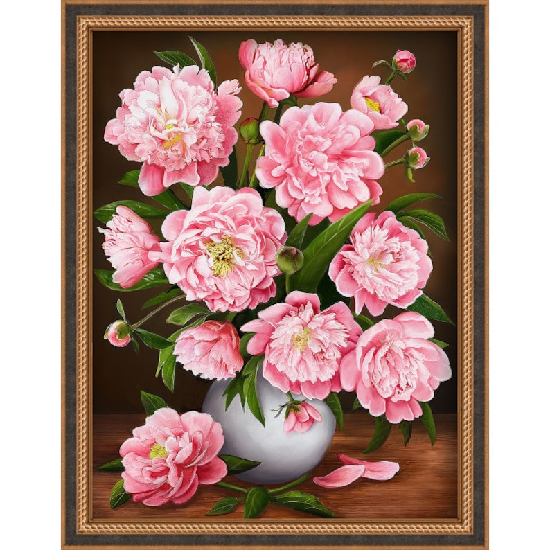 DIY 5D Diamond painting kit — PEARLY PEONIES, Premium Quality