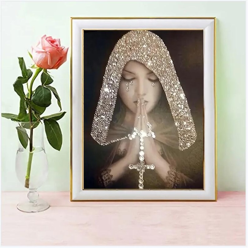 Praying Lady AB Diamond Painting Kits For Adults And Kids Diamonds Art Paint With Diamonds,Pray Girl Crystal Rhinestone Diamond Cross Stitch