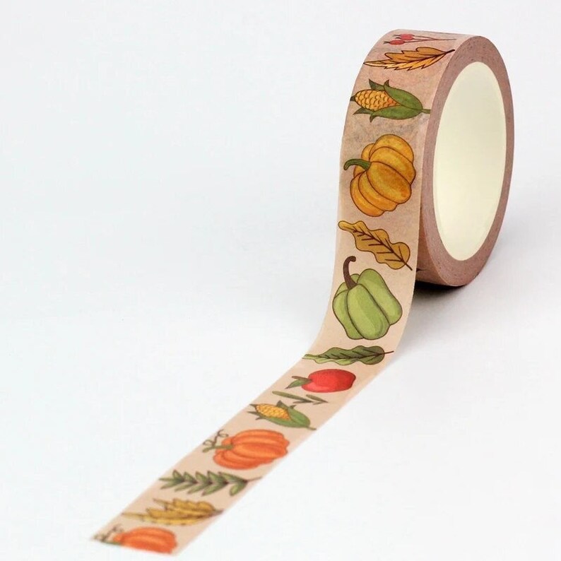 New Release: Fall Harvest With Fresh Corn, Pumpkins And Gourds, Apples And Fall Leaves, Washi Tape Samples And Rolls