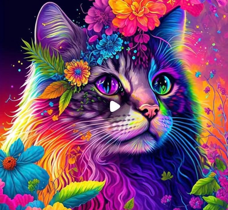 5D DIY Artificial Diamond Painting Colorful Cat Diamond Painting