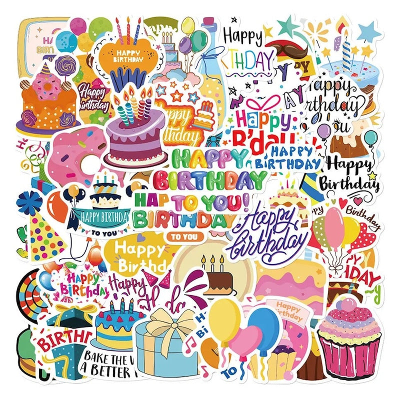 50 Fun Birthday Stickers, High Quality Decal Stickers