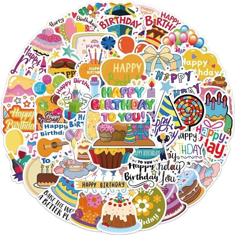 50 Fun Birthday Stickers, High Quality Decal Stickers