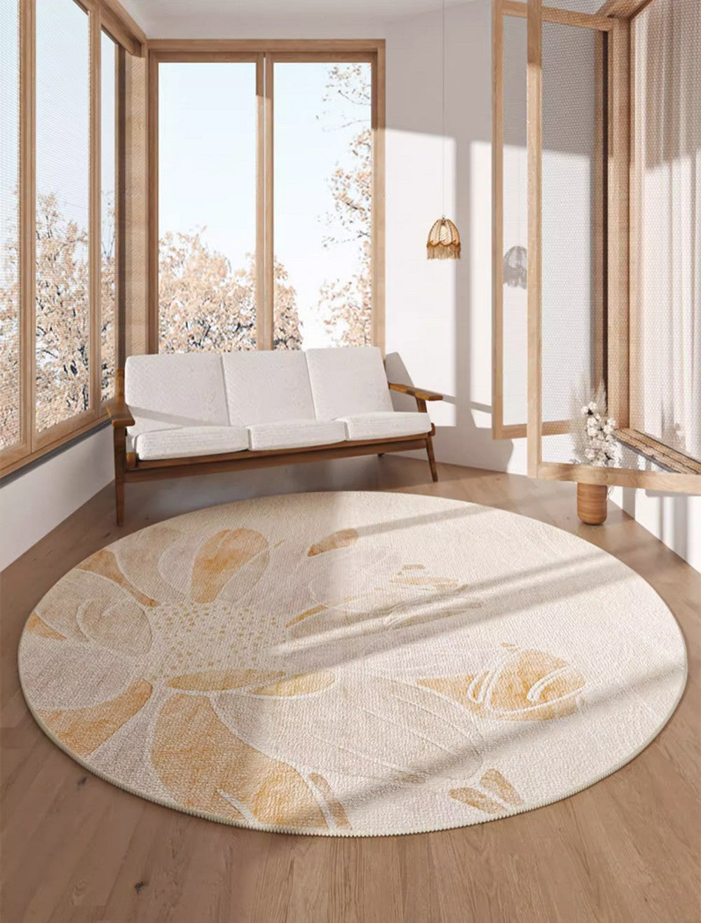 Lotus Flower Round Carpets under Coffee Table, Contemporary Round Rugs for Dining Room, Modern Area Rugs for Bedroom, Circular Modern Rugs for Living Room