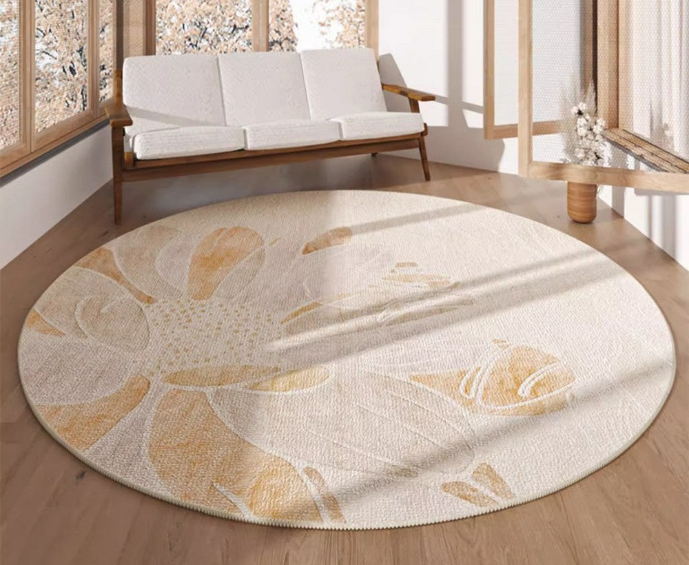 Lotus Flower Round Carpets under Coffee Table, Contemporary Round Rugs for Dining Room, Modern Area Rugs for Bedroom, Circular Modern Rugs for Living Room