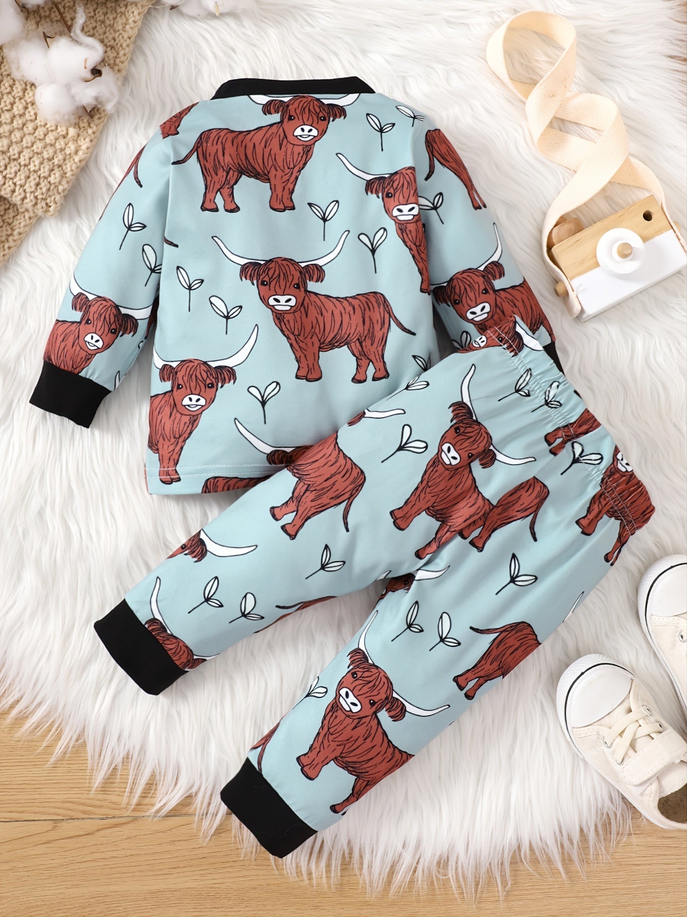 Baby Girls Cotton Long Sleeve Top + Matching Pants With Cute Cow Print Baby Clothes