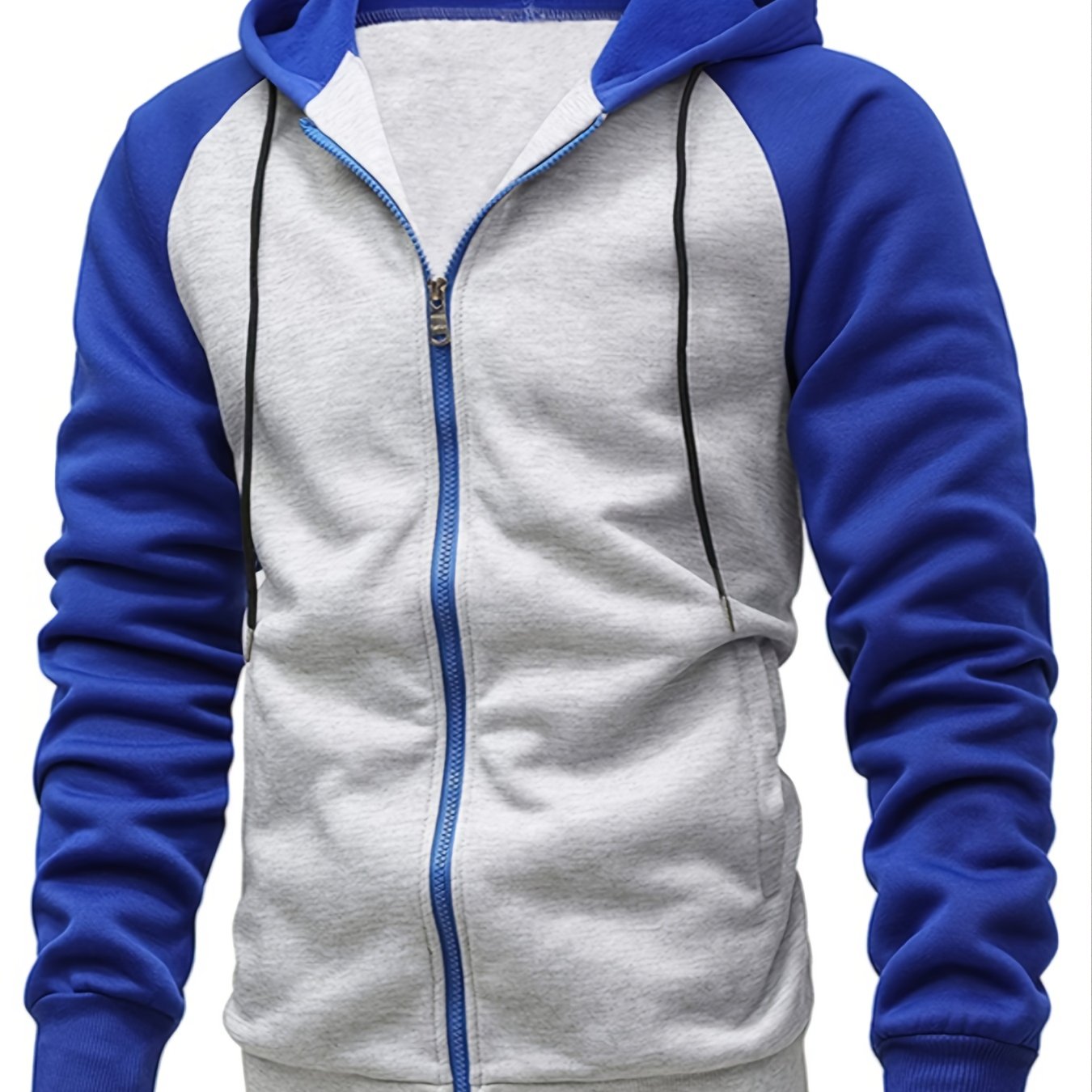 Fall/Winter Men's Colorblock Raglan Sleeve Zip Up Drawstring Hoodie