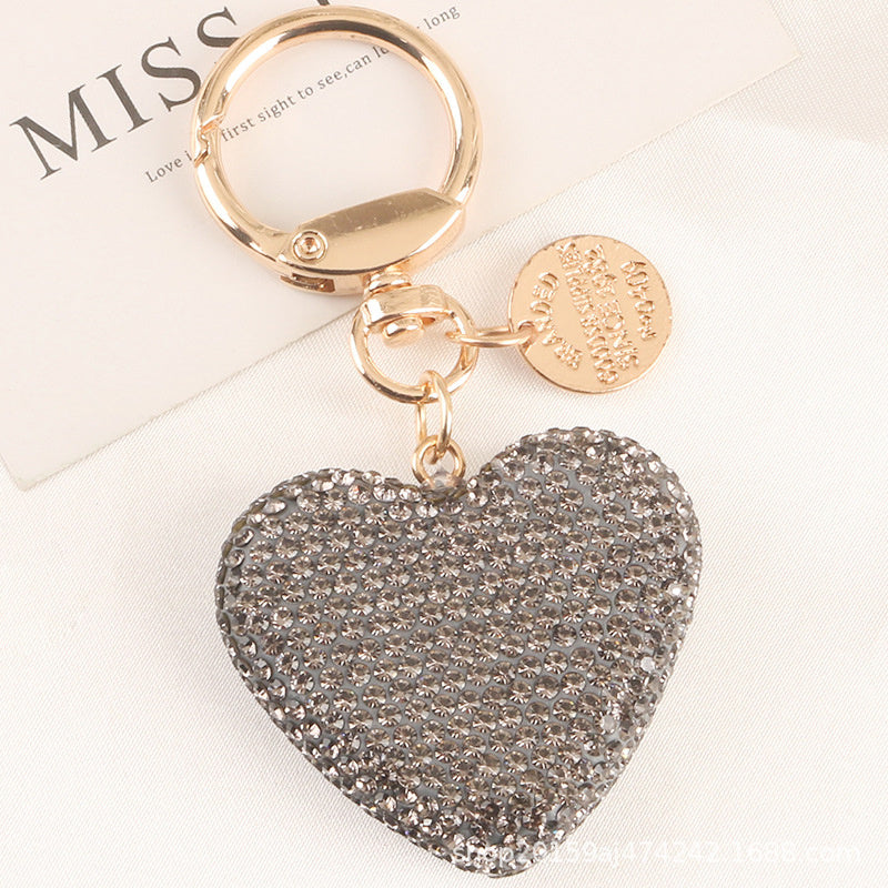 Love Heart Tassel Keychain Charms Crystal Rhinestone Keyrings Handbag Pendant Bag Decoration