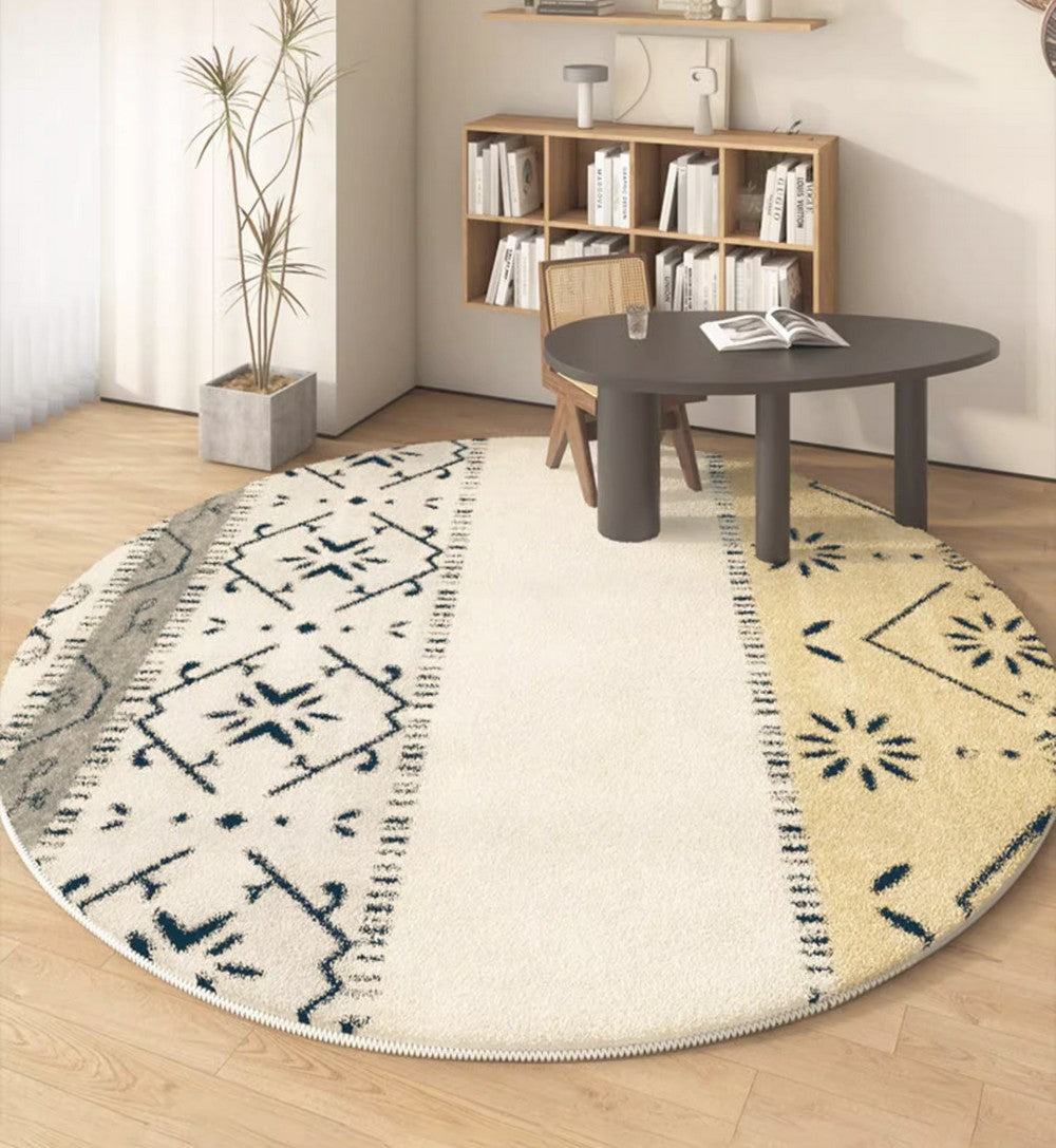 Abstract Contemporary Round Rugs, Modern Area Rugs under Coffee Table, Modern Rugs for Dining Room, Geometric Modern Rugs for Bedroom