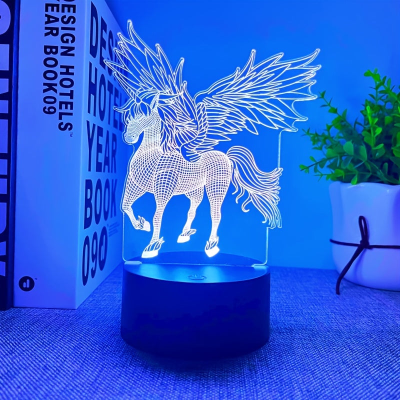 1pc 3D Night Light With Black Base, Unicorn Shaped USB Atmosphere Desk Lamp, Decoration For Kids Room And Bedroom