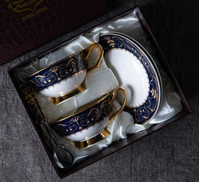 Bone China Porcelain Tea Cup Set, Unique Blue Tea Cup and Saucer in Gift Box, Royal Ceramic Cups, Elegant Ceramic Coffee Cups