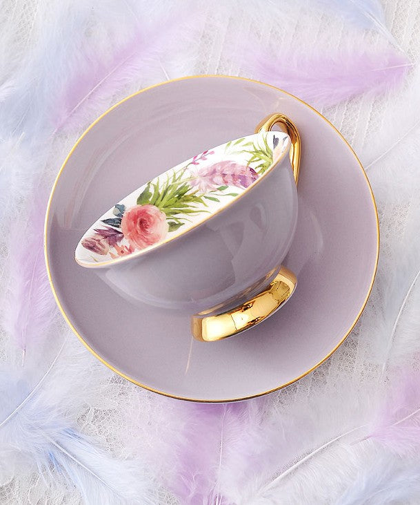 Royal Bone China Porcelain Tea Cup Set, Elegant Flower Pattern Ceramic Coffee Cups, Beautiful British Tea Cups, Unique Afternoon Tea Cups and Saucers in Gift Box