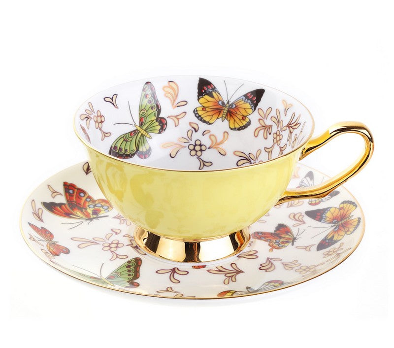 Unique Butterfly Coffee Cups and Saucers, Creative Butterfly Ceramic Coffee Cups, Beautiful British Tea Cups, Creative Bone China Porcelain Tea Cup Set