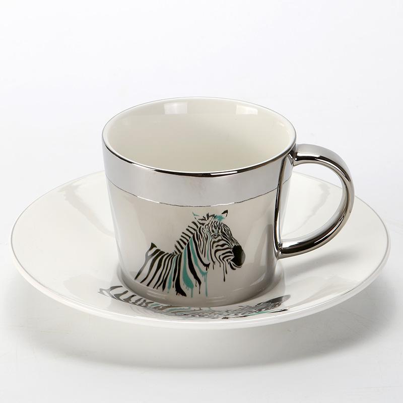 Elk Golden Coffee Cup, Silver Coffee Mug, Coffee Cup and Saucer Set, Large Coffee Cups, Tea Cup, Ceramic Coffee Cup