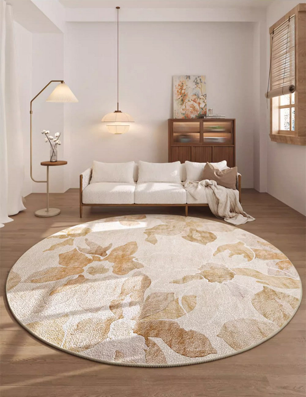 Round Carpets under Coffee Table, Flower Pattern Round Rugs for Bedroom, Circular Modern Rugs for Living Room, Contemporary Round Rugs for Dining Room