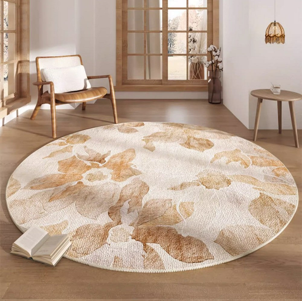 Round Carpets under Coffee Table, Flower Pattern Round Rugs for Bedroom, Circular Modern Rugs for Living Room, Contemporary Round Rugs for Dining Room