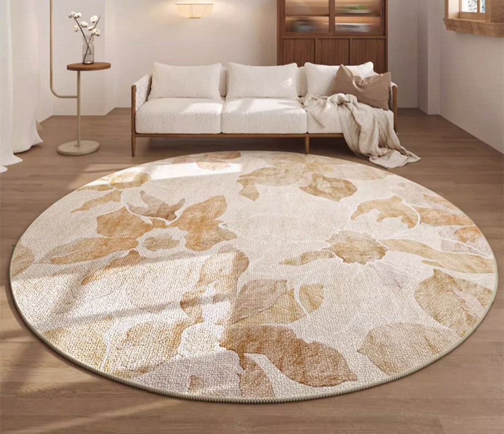 Round Carpets under Coffee Table, Flower Pattern Round Rugs for Bedroom, Circular Modern Rugs for Living Room, Contemporary Round Rugs for Dining Room