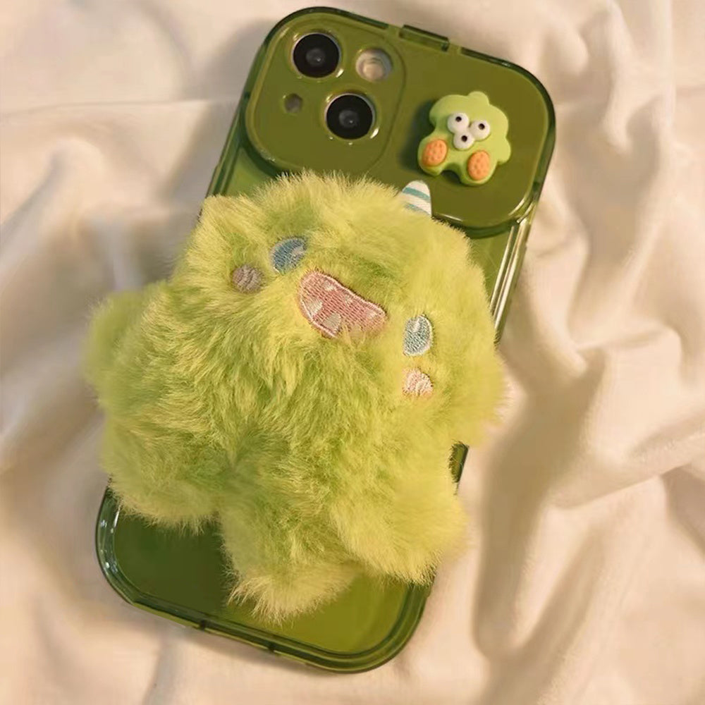 Cute Fluffy Little Blue Fur Ball Monster With A Mirror Mobile Phone Case