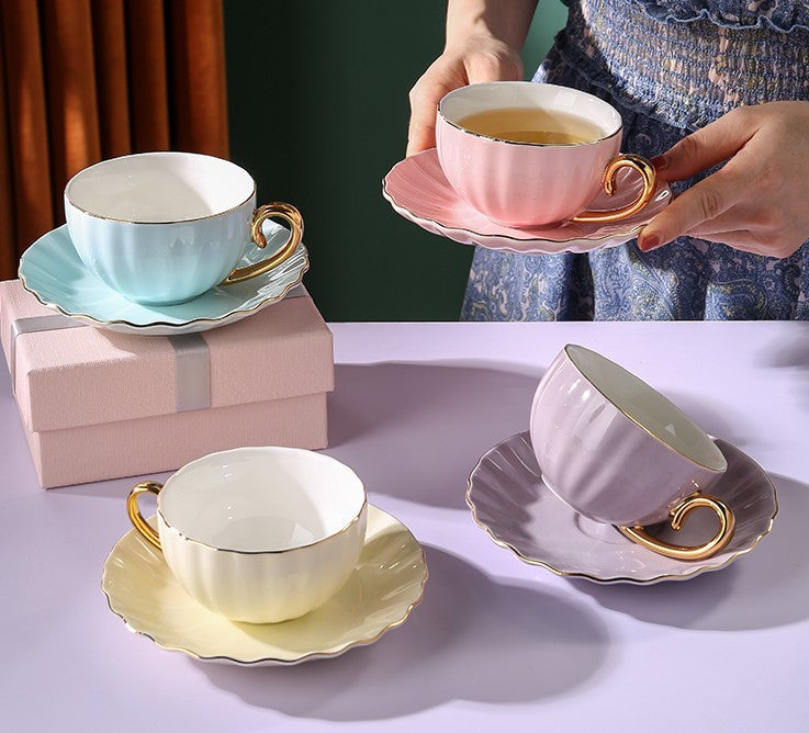 Handmade Beautiful British Tea Cups, Creative Bone China Porcelain Tea Cup Set, Elegant Macaroon Ceramic Coffee Cups, Unique Tea Cups and Saucers in Gift Box as Birthday Gift