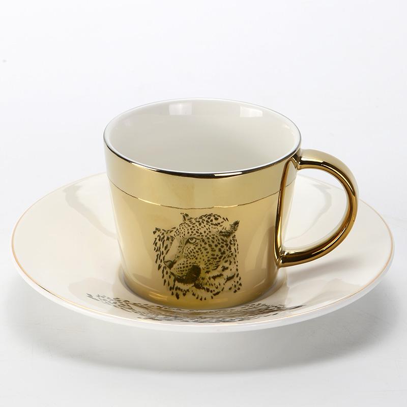 Elk Golden Coffee Cup, Silver Coffee Mug, Coffee Cup and Saucer Set, Large Coffee Cups, Tea Cup, Ceramic Coffee Cup