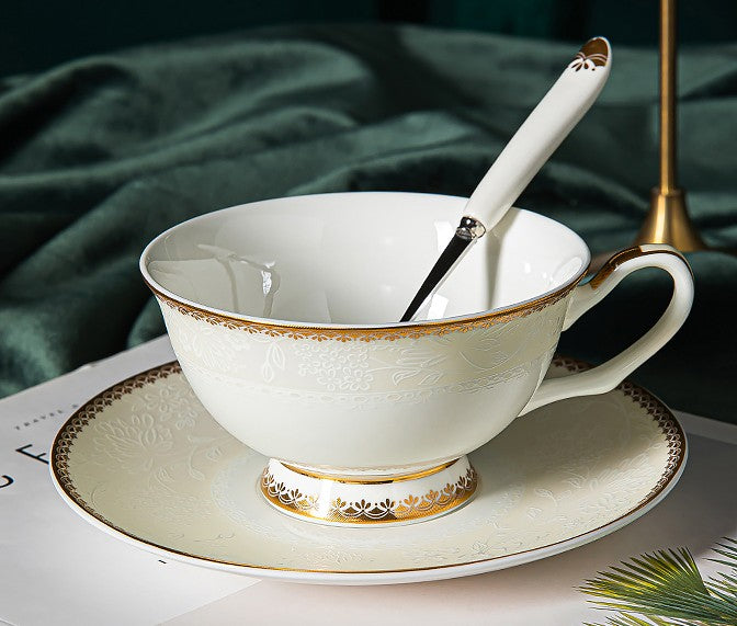 Bone China Porcelain Coffee Cup Set, White Ceramic Cups, Elegant British Ceramic Coffee Cups, Unique Tea Cup and Saucer in Gift Box