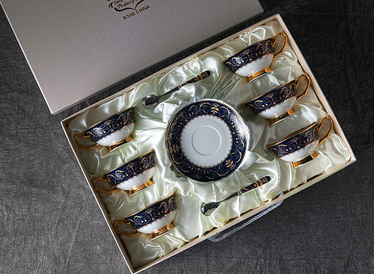 Bone China Porcelain Tea Cup Set, Unique Blue Tea Cup and Saucer in Gift Box, Royal Ceramic Cups, Elegant Ceramic Coffee Cups