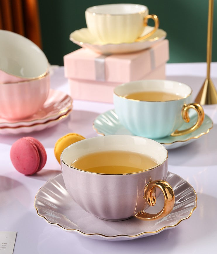 Creative Bone China Porcelain Tea Cup Set, Elegant Macaroon Ceramic Coffee Cups, Beautiful British Tea Cups, Unique Tea Cups and Saucers in Gift Box as Birthday Gift