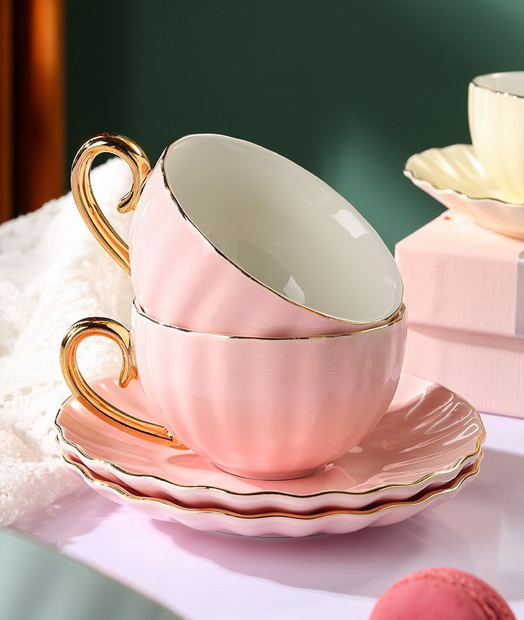 Handmade Beautiful British Tea Cups, Creative Bone China Porcelain Tea Cup Set, Elegant Macaroon Ceramic Coffee Cups, Unique Tea Cups and Saucers in Gift Box as Birthday Gift