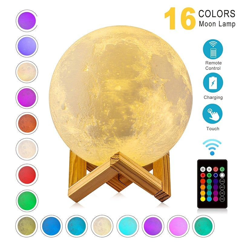 Moon Lamp Rechargeable 3D Print Night Light, 2 Colors/16 Color Change 3D Light Touch Moon Lamp For Adults Lover Baby Kids Children, Decorative Lights  For Home And Outdoor Birthday Party Christmas Gift