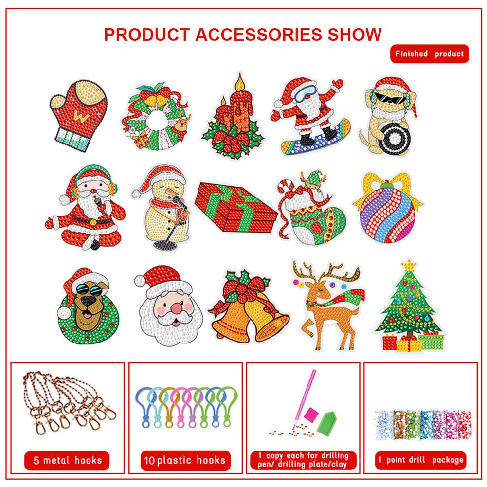 15pcs DIY Christmas Box Acrylic Diamond Painting Keychain Kits ktclubs.com