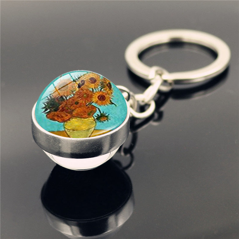 Sunflower Sphere Double Sided Keychain Gift For Friends