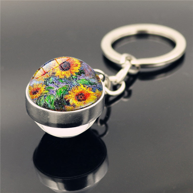 Sunflower Sphere Double Sided Keychain Gift For Friends