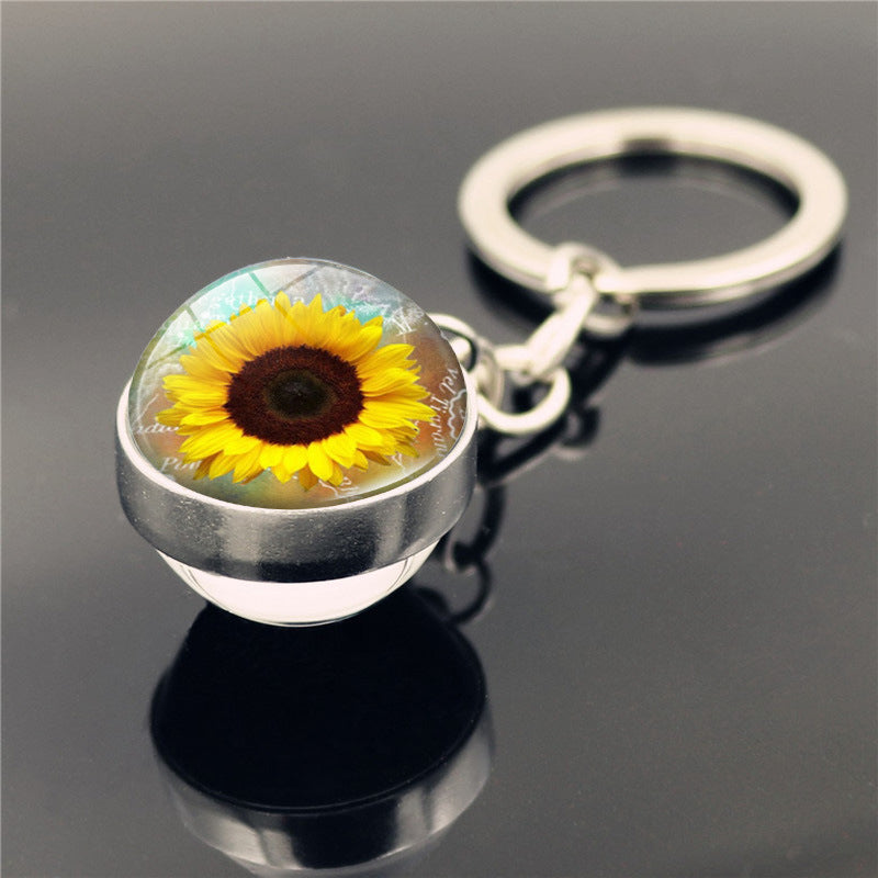 Sunflower Sphere Double Sided Keychain Gift For Friends