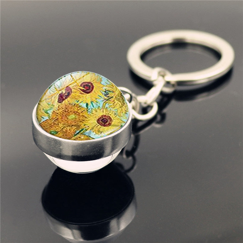 Sunflower Sphere Double Sided Keychain Gift For Friends