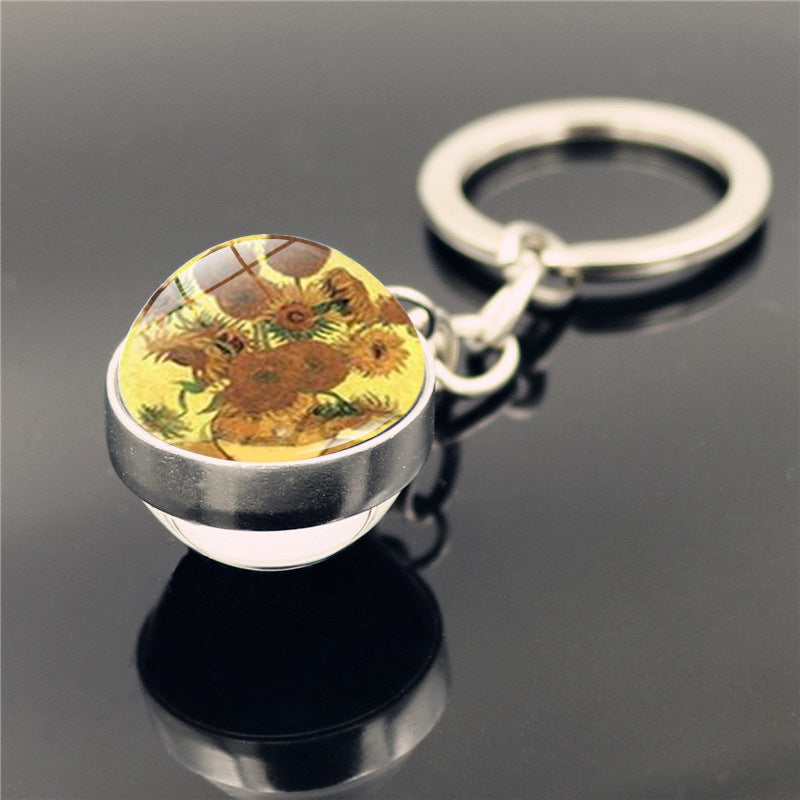 Sunflower Sphere Double Sided Keychain Gift For Friends