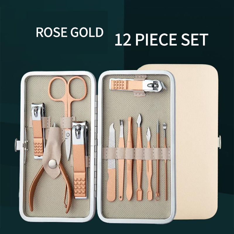 Rose Golden Stainless Steel Nail Clipper Set Grooming Tool Set With Case Manicure Art Tool