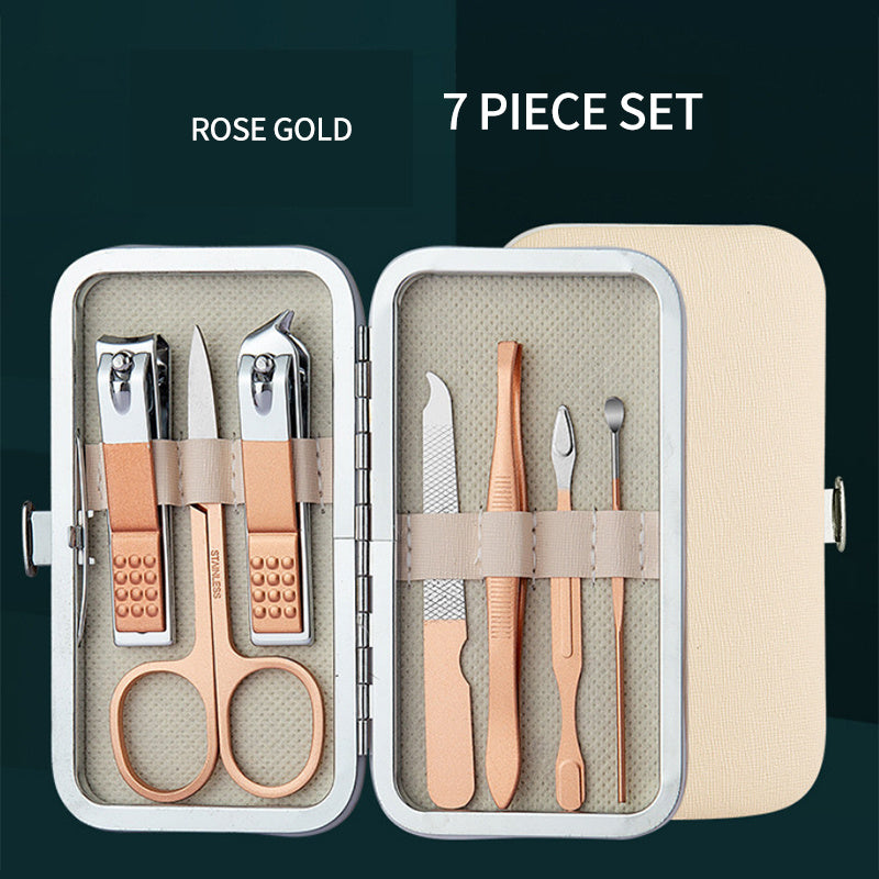 Rose Golden Stainless Steel Nail Clipper Set Grooming Tool Set With Case Manicure Art Tool