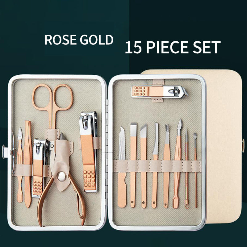 Rose Golden Stainless Steel Nail Clipper Set Grooming Tool Set With Case Manicure Art Tool